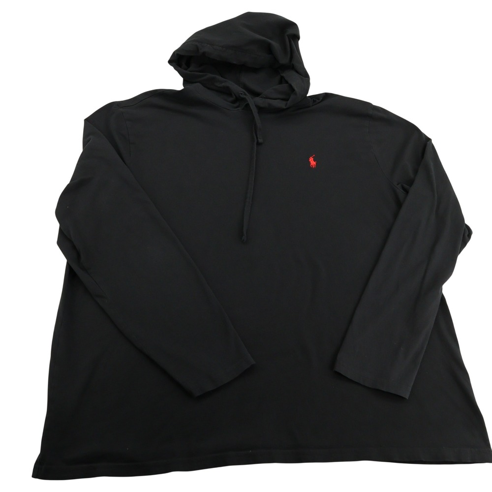 Polo Ralph Lauren Mens XXL Black Cotton Hooded Long Sleeve T-Shirt Red Pony Logo